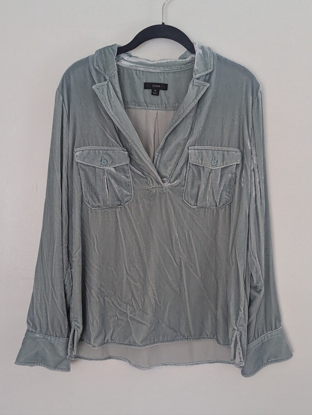 J. Crew Velvet Button-Down Shirt in Light Sage Green - Picture 3 of 7